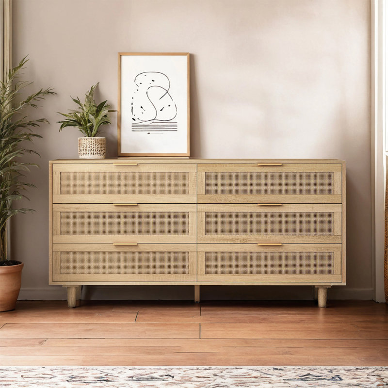 Bay Isle Home™ Abagayle 59'' Wide 6 - Drawer Dresser Rattan Bedroom ...